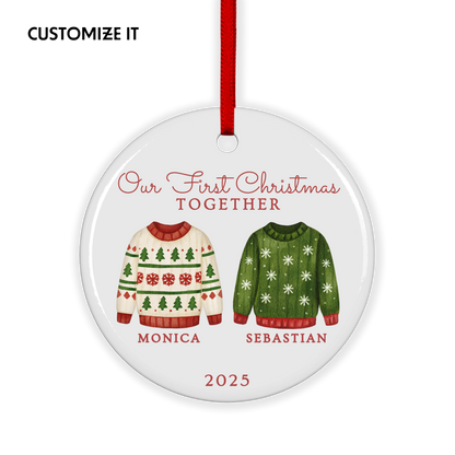 CUSTOM Our First Christmas Together Jumpers Ceramic Christmas Ornament