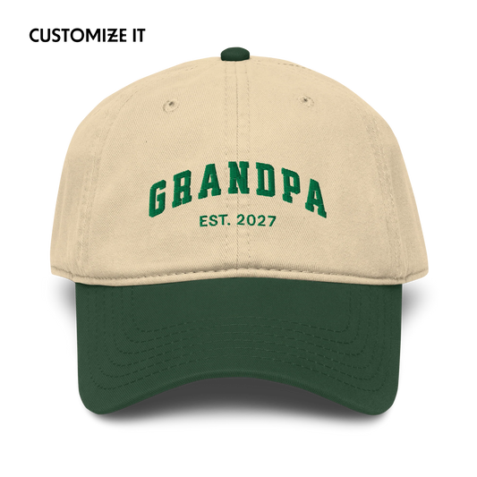 CUSTOM YEAR Grandpa Embroidered Vintage Wash Baseball Cap