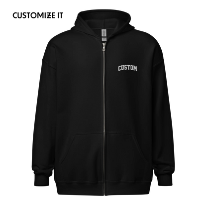 CUSTOM Varsity Font Embroidered Zip-Up Hoodie