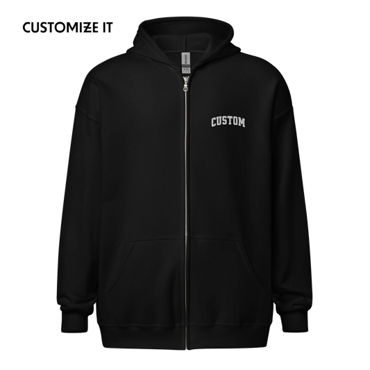 CUSTOM Varsity Font Embroidered Zip-Up Hoodie