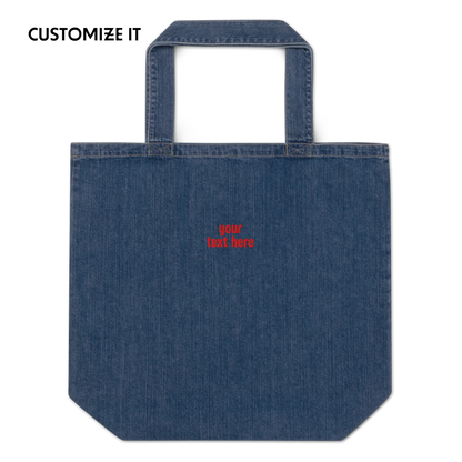 CUSTOM Your Text Blocky Embroidered Organic Denim Tote Bag