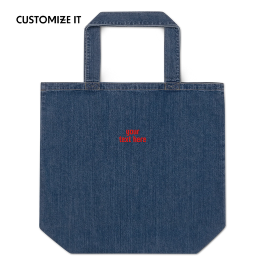 CUSTOM Your Text Blocky Embroidered Organic Denim Tote Bag
