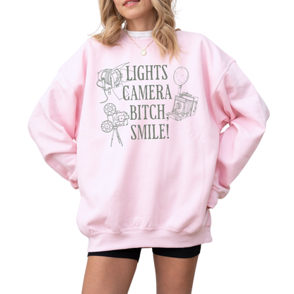 Lights Camera Bitch Smile Crewneck Sweatshirt