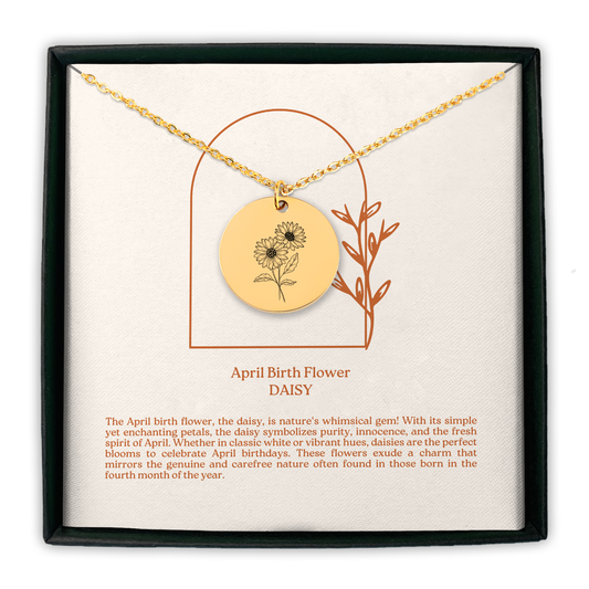 April Birth Flower Coin Necklace (Daisy)