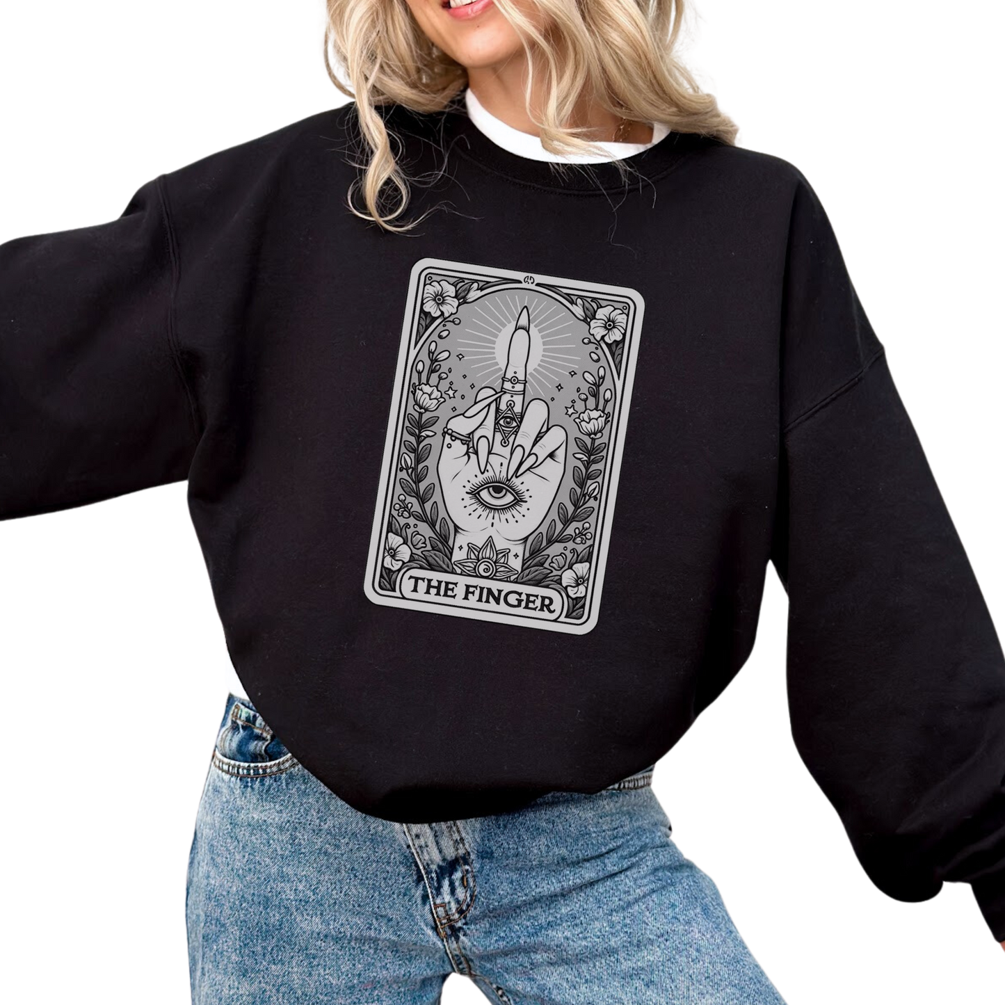 The Finger Funny Tarot Card Crewneck Sweatshirt