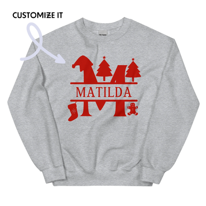 CUSTOM Name Initial Christmas Crewneck Sweatshirt