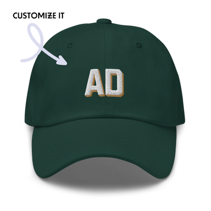 CUSTOM Varsity Initials White Embroidered Dad Hat