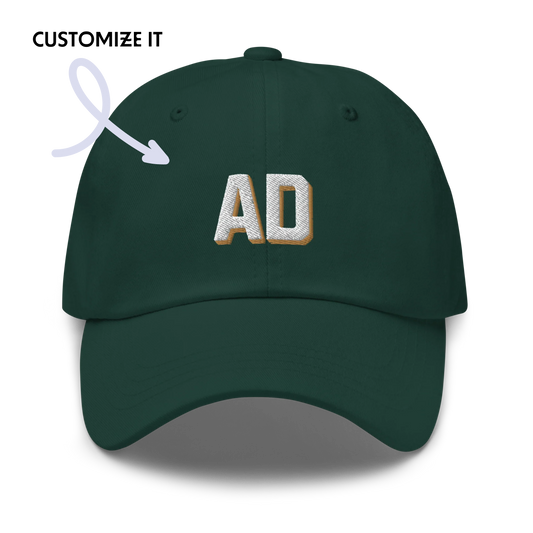 CUSTOM Varsity Initials White Embroidered Dad Hat