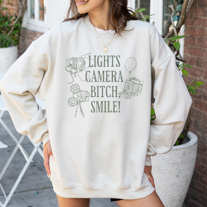 Lights Camera Bitch Smile Crewneck Sweatshirt