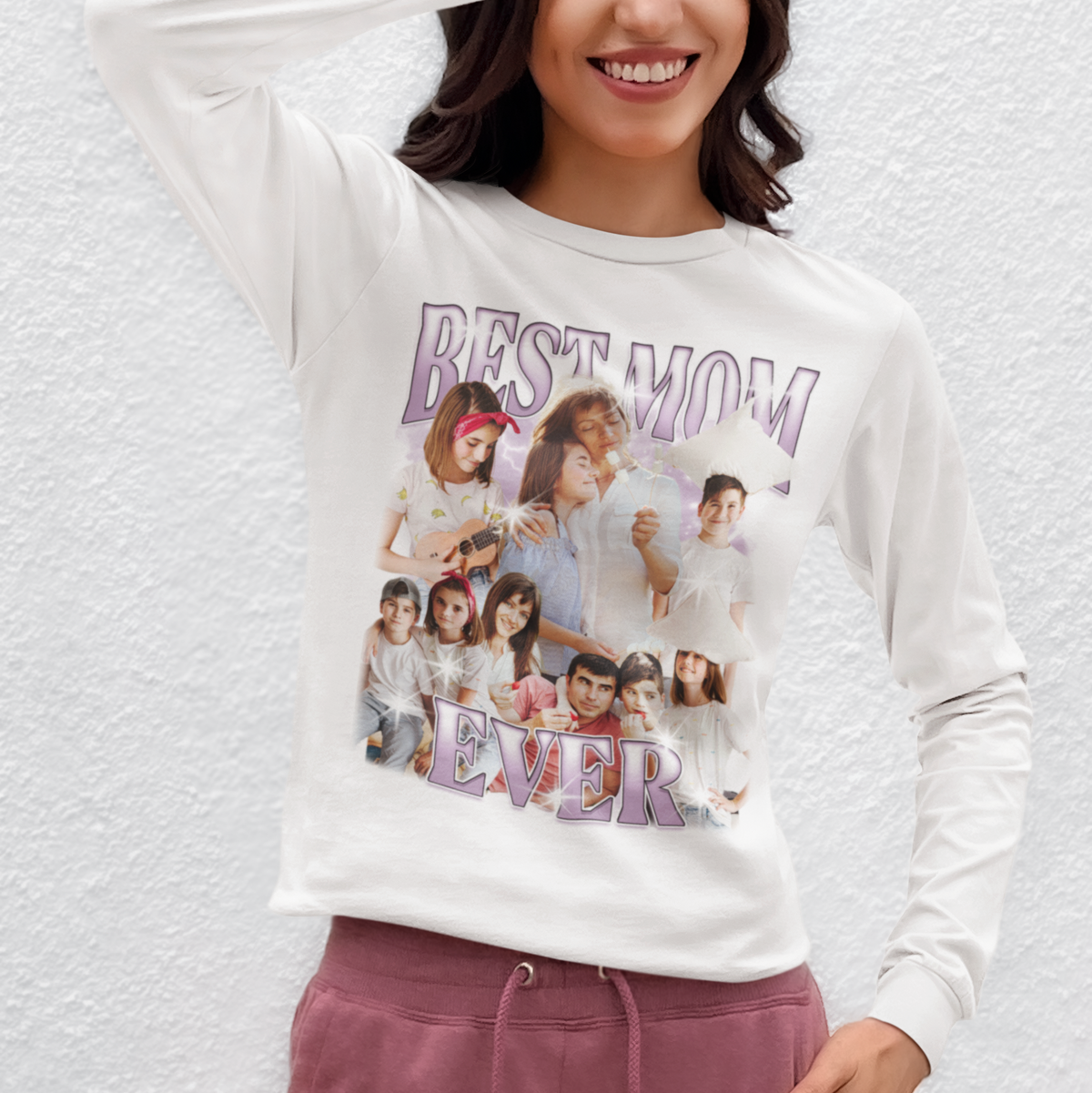 CUSTOM Best Mom Ever Photo Bootleg Long Sleeve T-Shirt