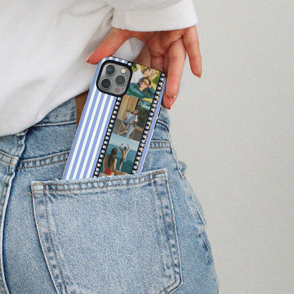 CUSTOM PHOTO Sweet Lines Aesthetic iPhone Case (Blue)