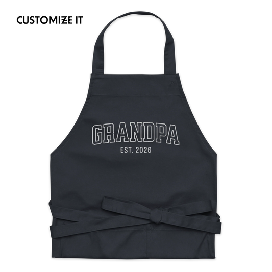 CUSTOM YEAR Grandpa Grandfather Embroidered Organic Cotton Apron