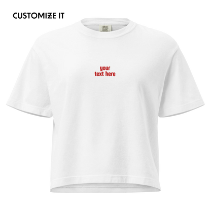 CUSTOM Your Red Text Embroidered Boxy Tee