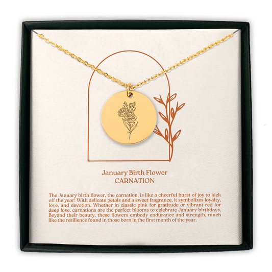 January Birth Flower Coin Necklace (Carnation)