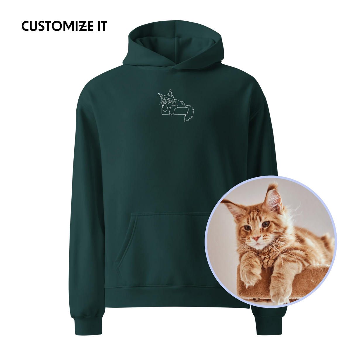 CUSTOM YOUR PET Portrait Embroidered Premium Oversized Hoodie