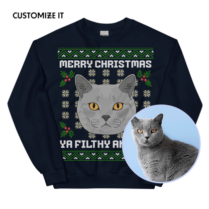CUSTOM YOUR PET Filthy Animal Cat Ugly Christmas Sweatshirt