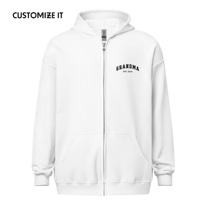 CUSTOM YEAR Grandma To Be Embroidered Zip-Up Hoodie
