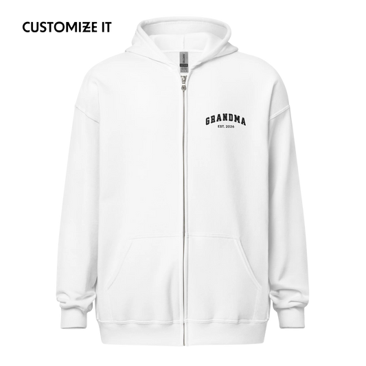 CUSTOM YEAR Grandma To Be Embroidered Zip-Up Hoodie