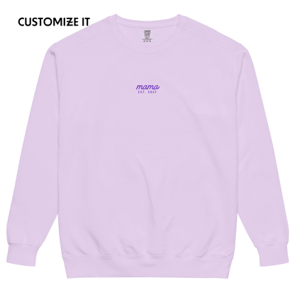 CUSTOM Mama Year Embroidered Vintage Wash Crewneck Sweatshirt