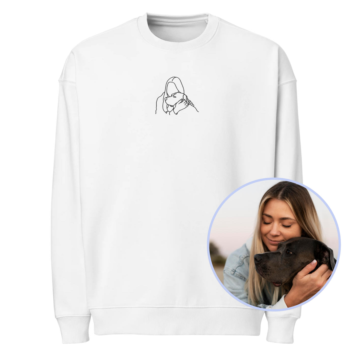 CUSTOM Embroidered Photo Portrait Organic Oversized Sweatshirt