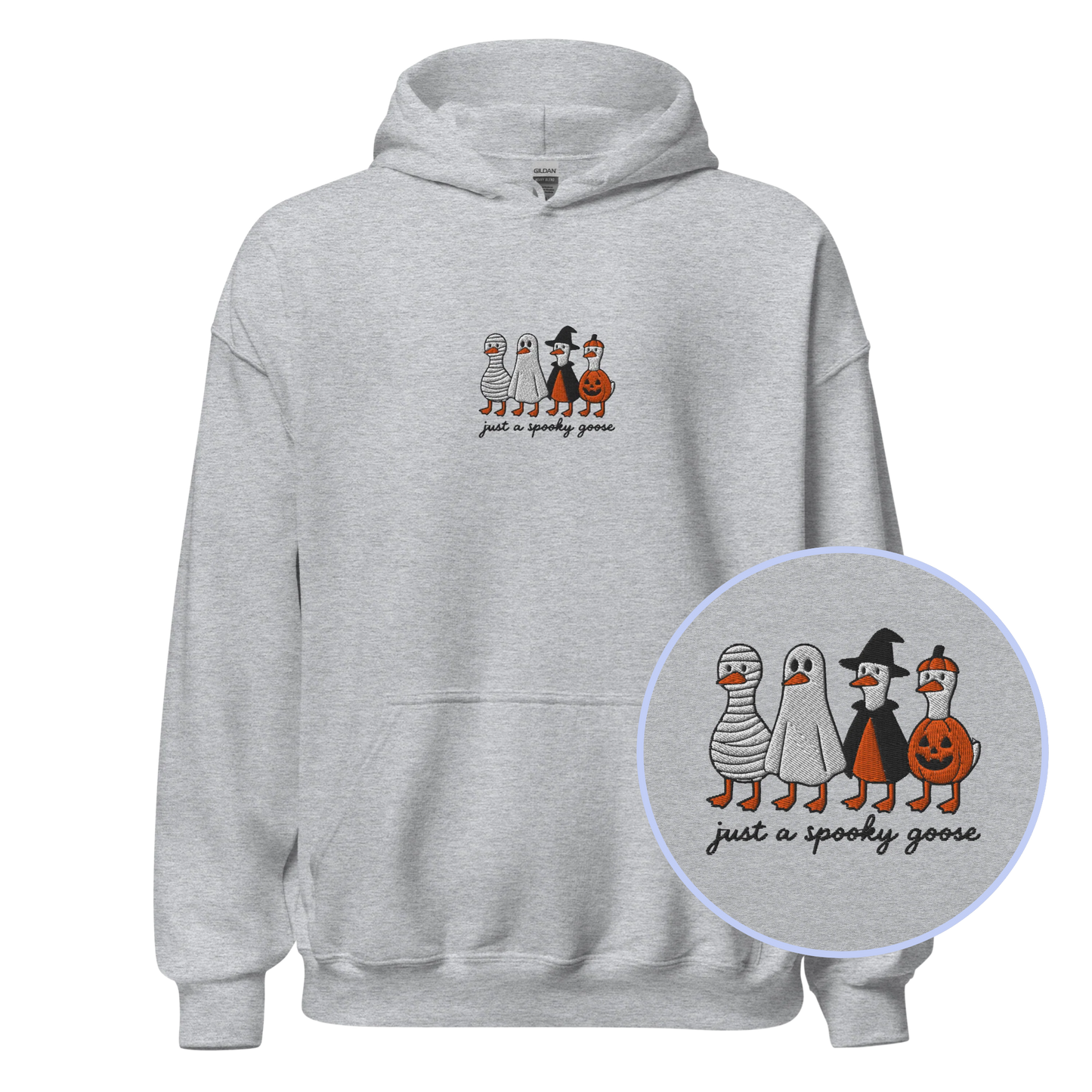Just a Spooky Goose Halloween Embroidered Hoodie