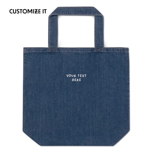 CUSTOM Your Text Playful Embroidered Organic Denim Tote Bag