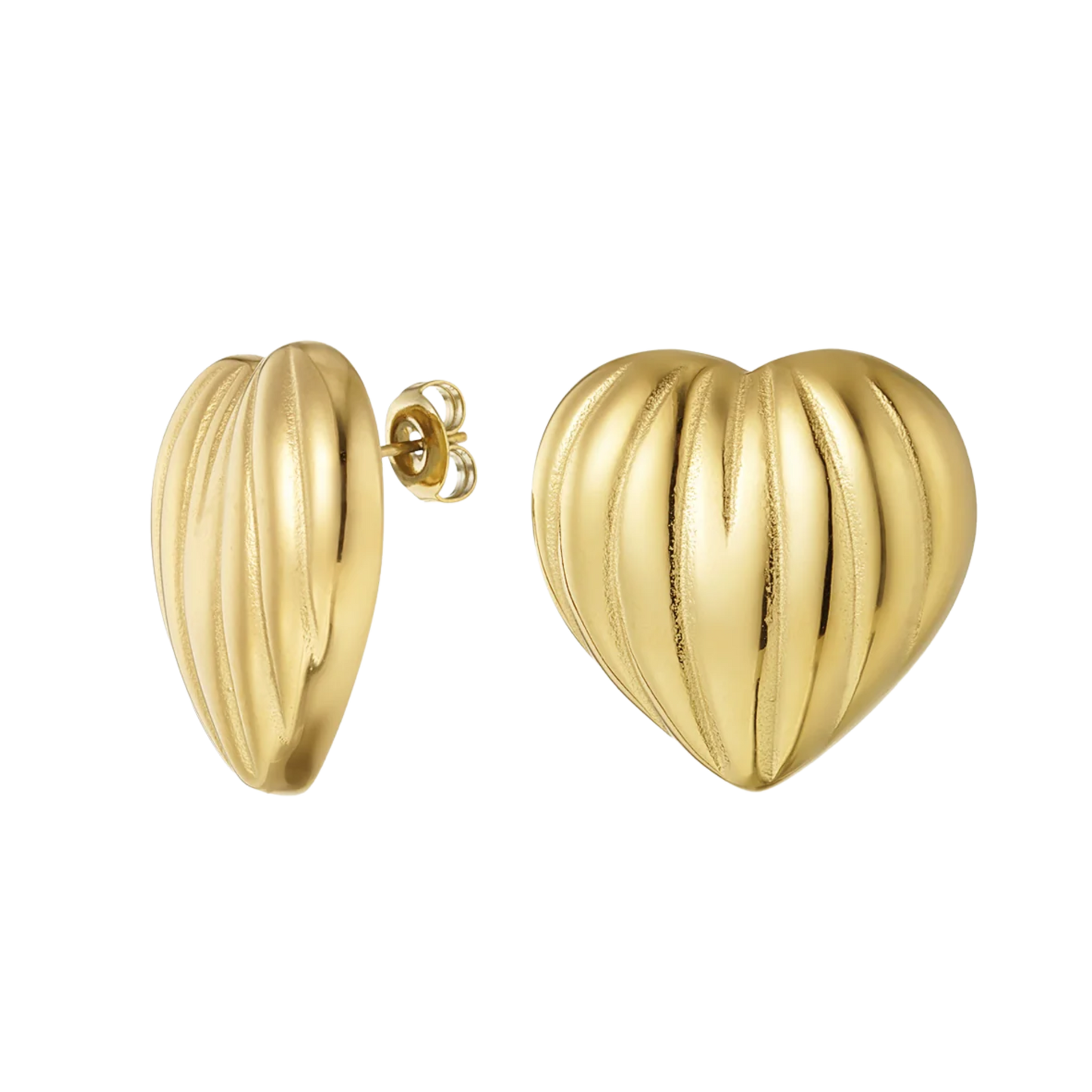 Ridged Heart Stud Earrings