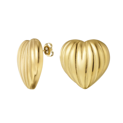 Ridged Heart Stud Earrings
