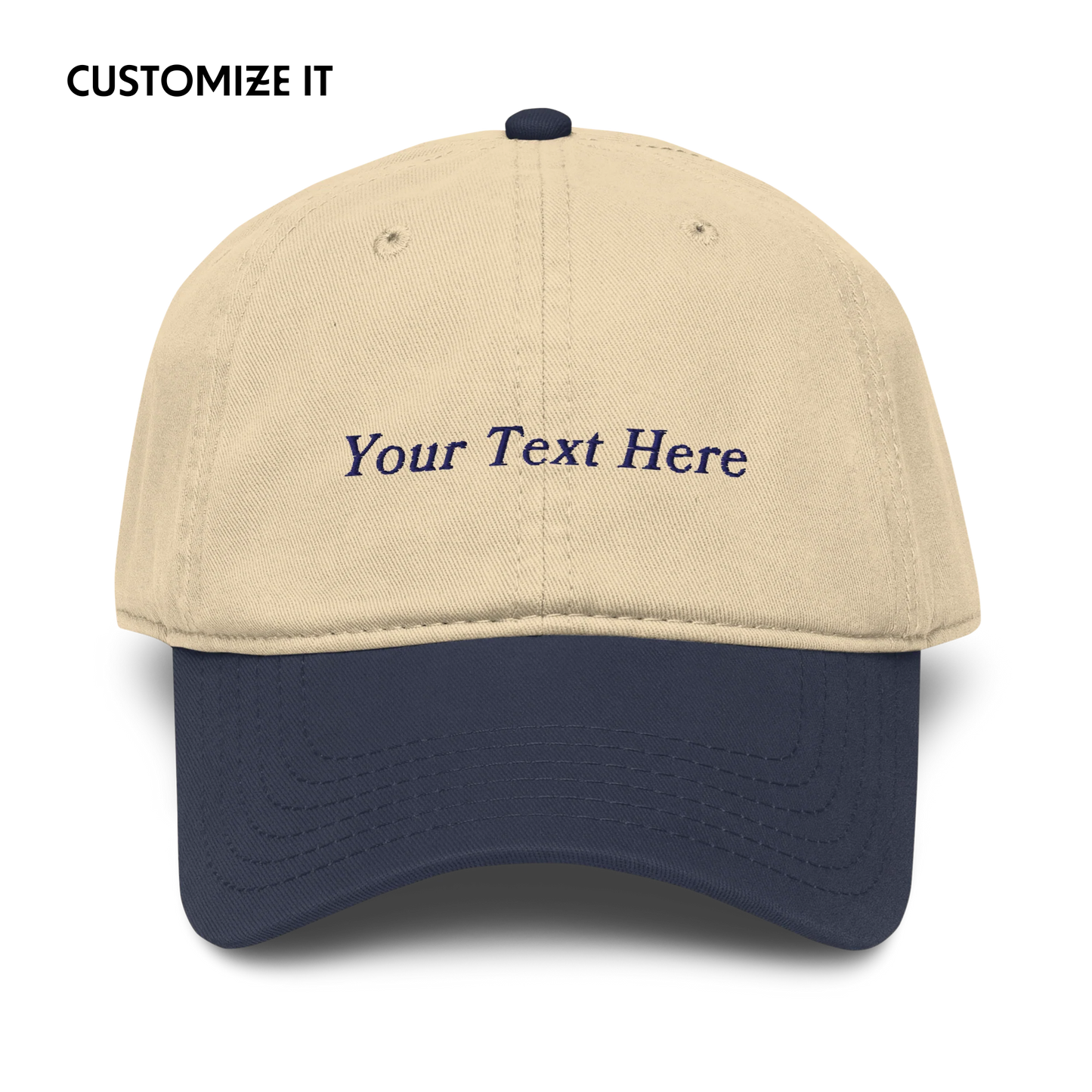 CUSTOM Your Text Serifed Embroidered Vintage Wash Baseball Cap
