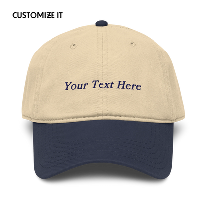 CUSTOM Your Text Serifed Embroidered Vintage Wash Baseball Cap