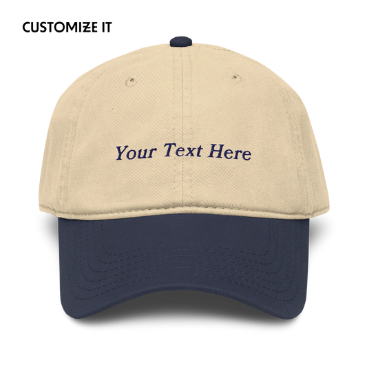 CUSTOM Your Text Serifed Embroidered Vintage Wash Baseball Cap