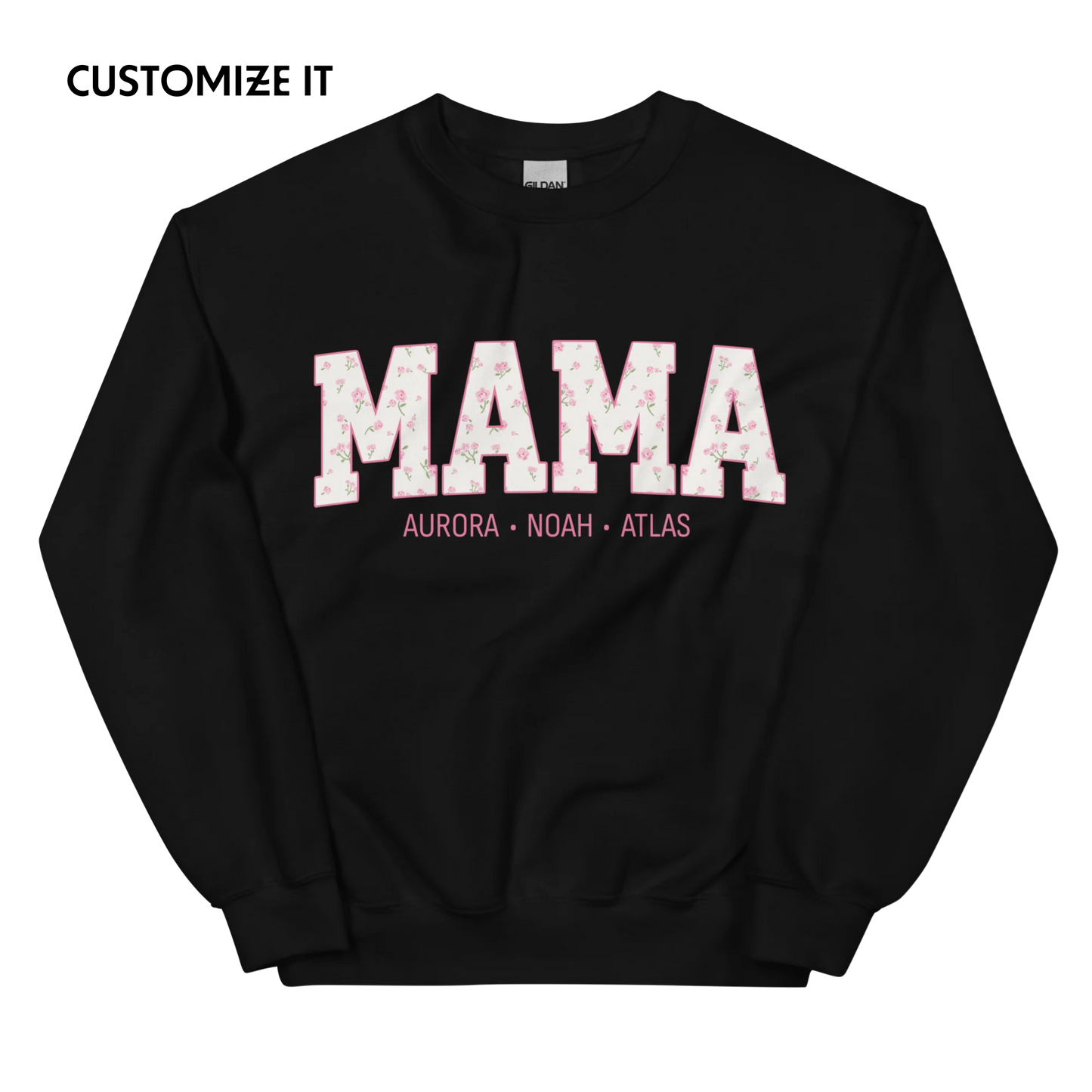 CUSTOM NAMES Mama Pink Floral Varsity Sweatshirt