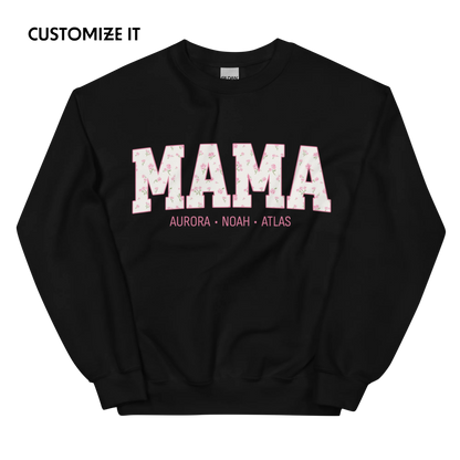 CUSTOM NAMES Mama Pink Floral Varsity Sweatshirt