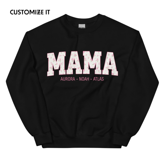 CUSTOM NAMES Mama Pink Floral Varsity Sweatshirt