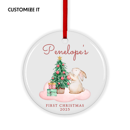 CUSTOM Baby's First Christmas Bunny Ceramic Christmas Ornament