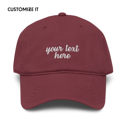 CUSTOM Your Text Cursive Embroidered Vintage Wash Baseball Cap