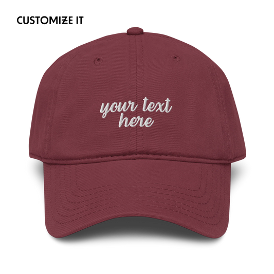 CUSTOM Your Text Cursive Embroidered Vintage Wash Baseball Cap
