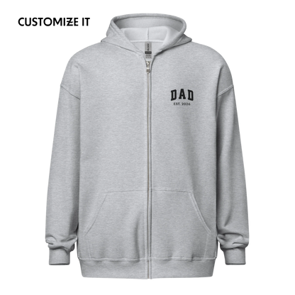 CUSTOM YEAR Dad To Be Embroidered Zip-Up Hoodie
