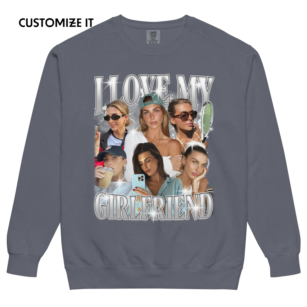 CUSTOM I Love My Girlfriend Photo Bootleg Vintage Wash Crewneck Sweatshirt