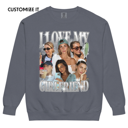 CUSTOM I Love My Girlfriend Photo Bootleg Vintage Wash Crewneck Sweatshirt