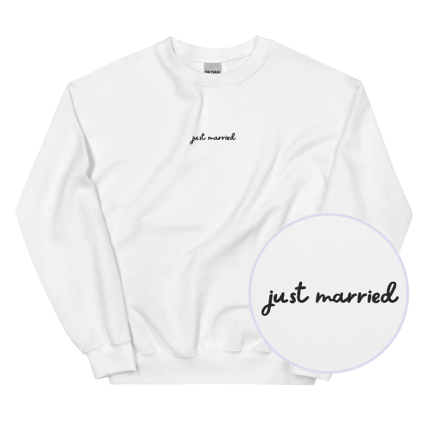 Just Married Newlywed Embroidered Sweatshirt