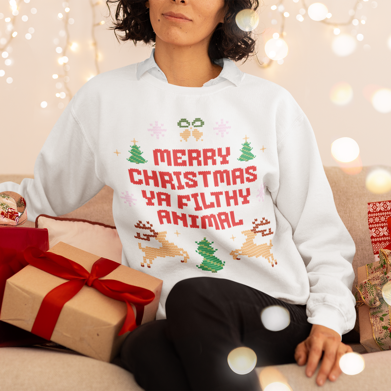 Merry Christmas Ya Filthy Animal Funny Christmas Sweatshirt