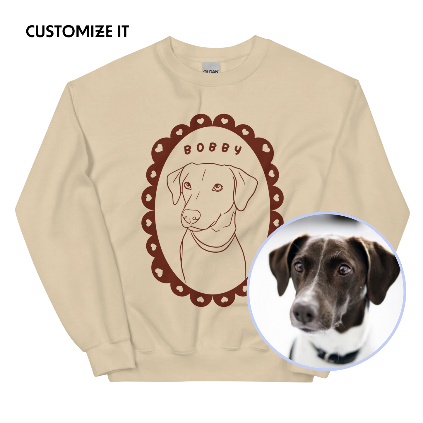 CUSTOM Pet Portrait Heart Frame Sweatshirt