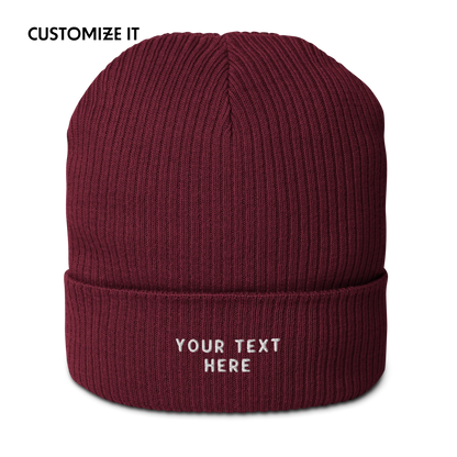CUSTOM Text Embroidered Organic Ribbed Beanie