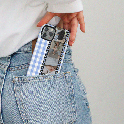 CUSTOM PHOTO Aesthetic Blue Gingham iPhone Case