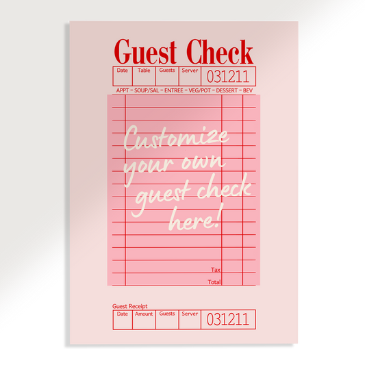 CUSTOM Guest Check Wall Art Print (Peach)