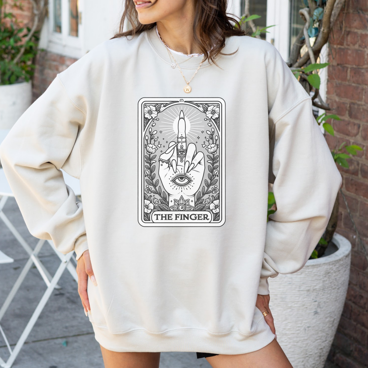 The Finger Funny Tarot Card Crewneck Sweatshirt