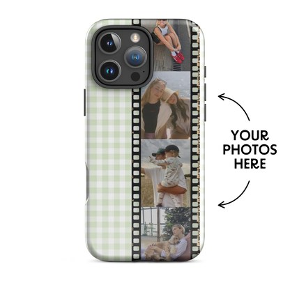 CUSTOM PHOTO Aesthetic Light Green Gingham iPhone Case