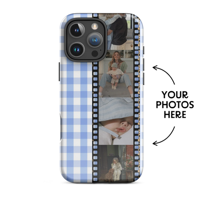 CUSTOM PHOTO Aesthetic Blue Gingham iPhone Case