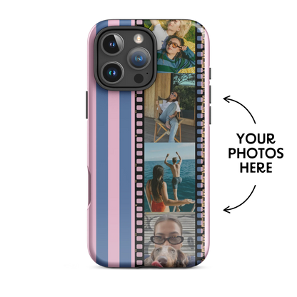 CUSTOM PHOTO Sweet Lines Aesthetic iPhone Case (Pink & Blue)